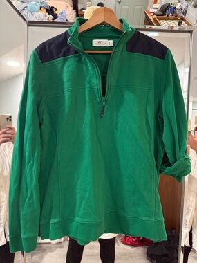 Vineyard Vines - Women’s Green Quarter-Zip Pullover with Navy Shoulder Panels